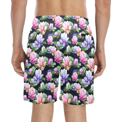 Lotus Flower Print Design Men's Swim Trunks Beach Shorts