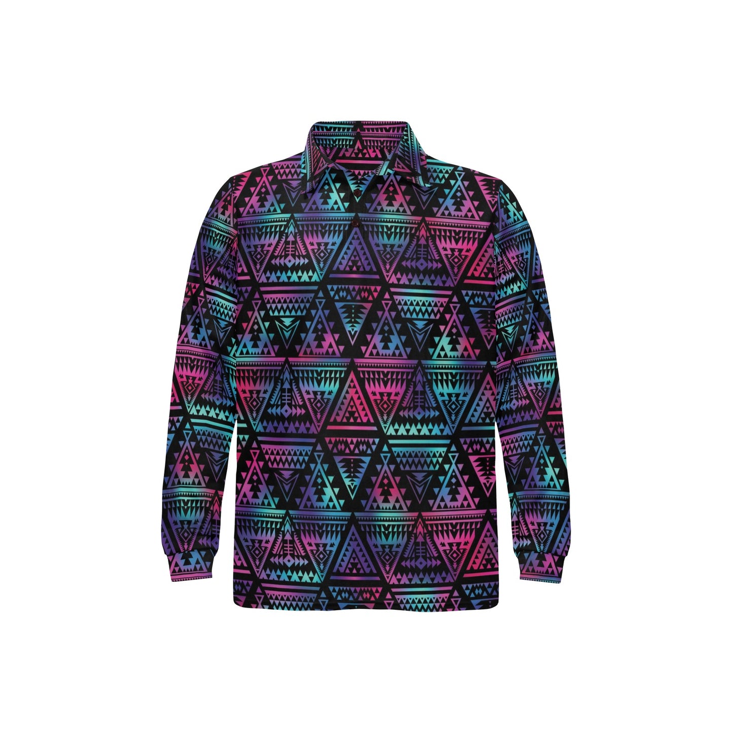 Tribal aztec Dark Multicolor Long Sleeve Polo Shirt For Men's