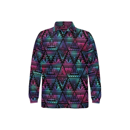 Tribal aztec Dark Multicolor Long Sleeve Polo Shirt For Men's