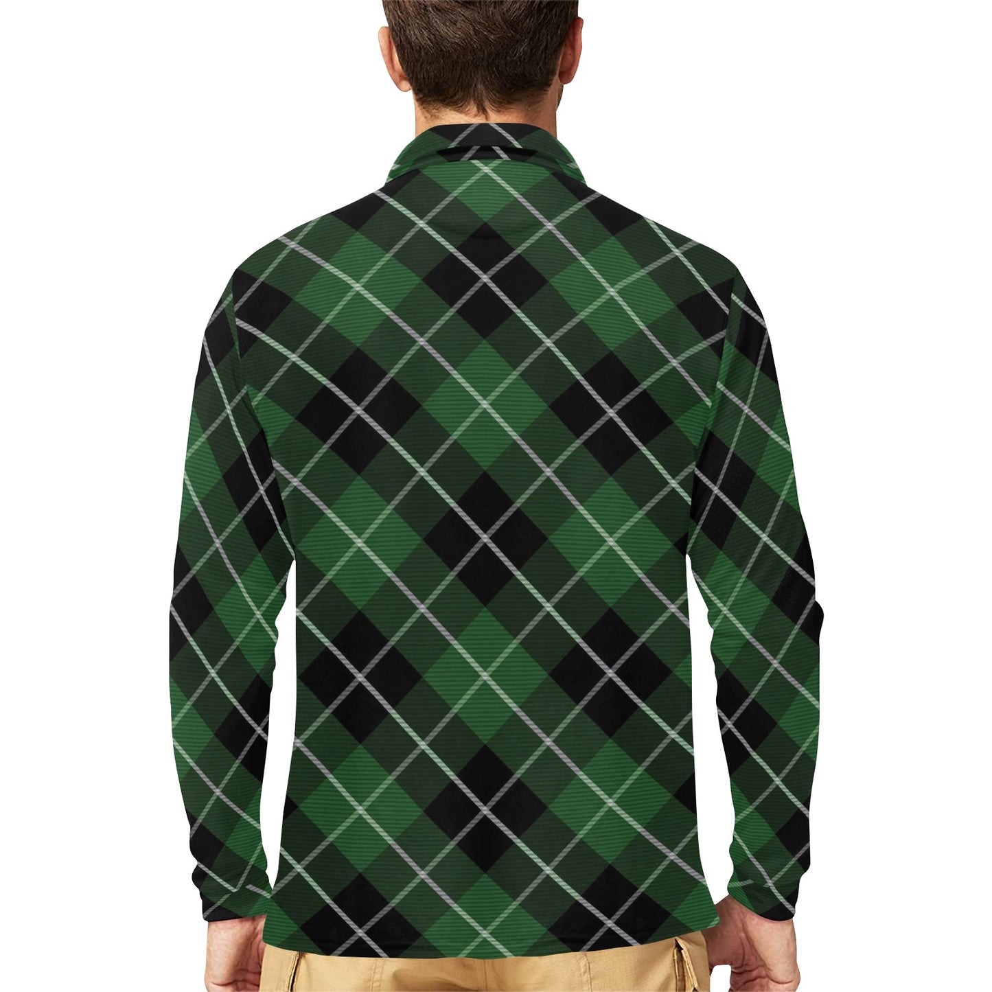 Plaid Green Pattern Print Design A05 Long Sleeve Polo Shirt For Men's