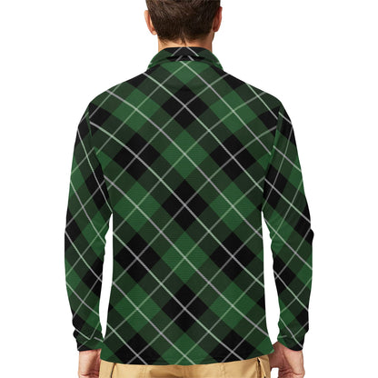 Plaid Green Pattern Print Design A05 Long Sleeve Polo Shirt For Men's