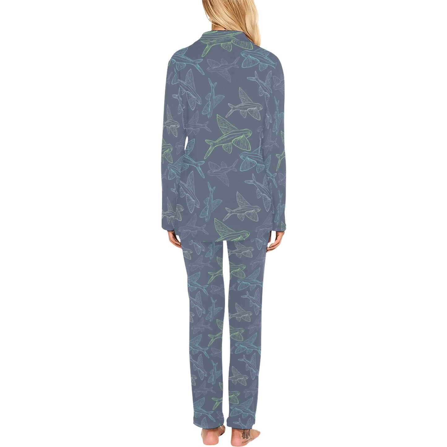 Flying Fish Pattern Print Design 02 Women's Long Pajama Set
