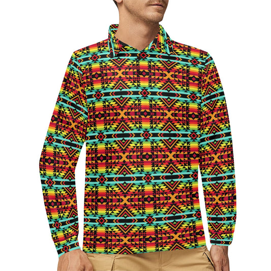Kente Red Design African Print Long Sleeve Polo Shirt For Men's