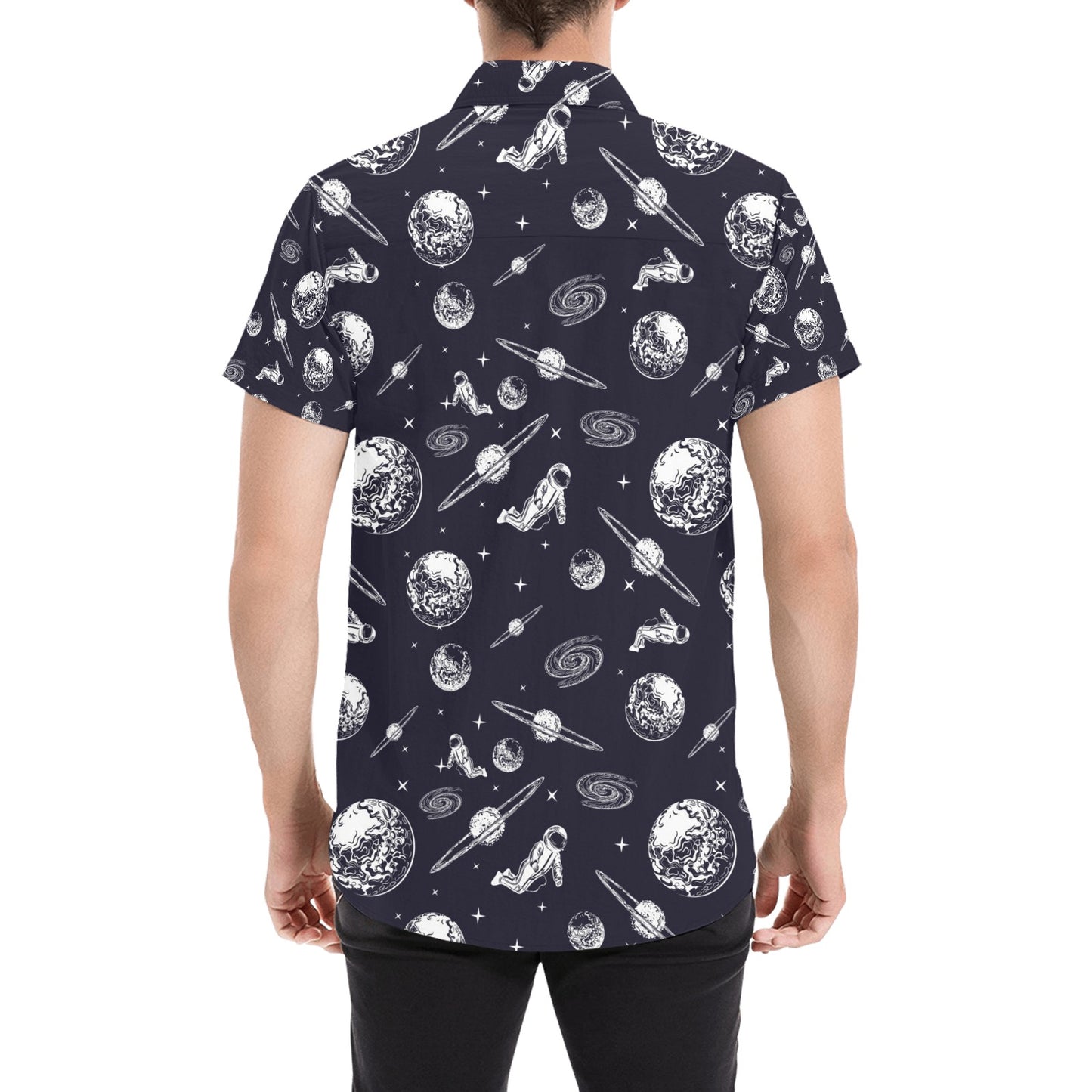 Space Astronaut Print Design LKS302 Men Short Sleeve Button Up Shirt