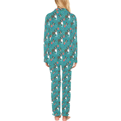 Boston Terrier Pattern Print Design 07 Women's Long Pajama Set