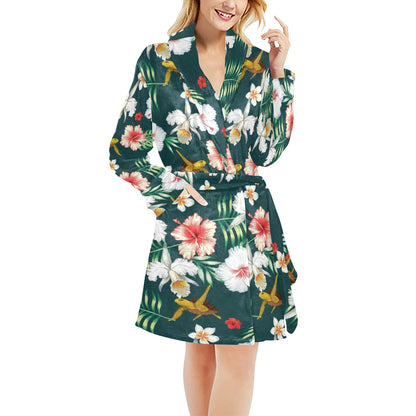 Hawaiian Flower Design with SeaTurtle Print Women's Fleece Robe