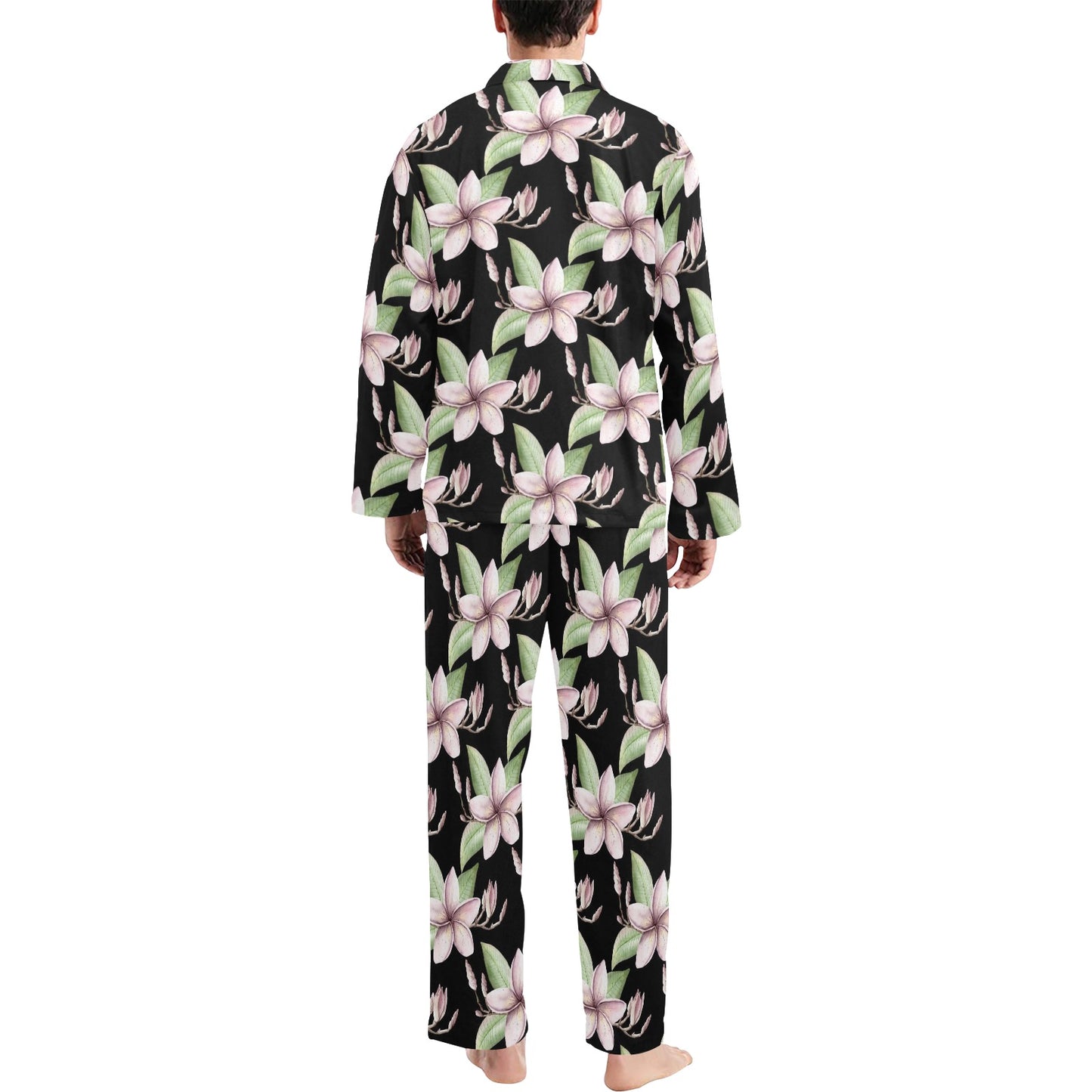 Plumeria Pattern Print Design PM02 Men's Long Pajama Set