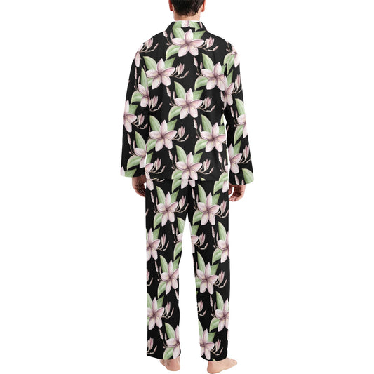 Plumeria Pattern Print Design PM02 Men's Long Pajama Set