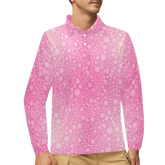 Breast cancer Pattern Print Design 02 Long Sleeve Polo Shirt For Men's