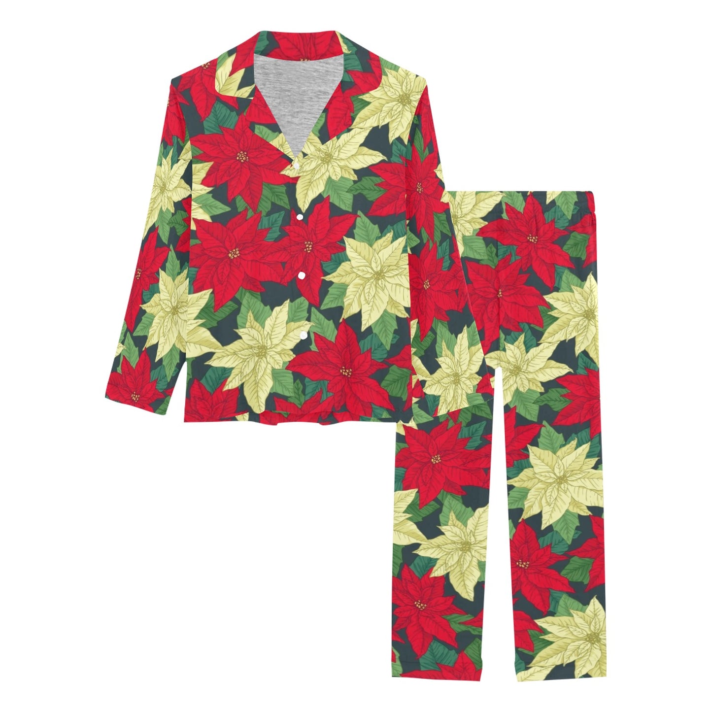 Poinsettia Pattern Print Design POT06 Women's Long Pajama Set