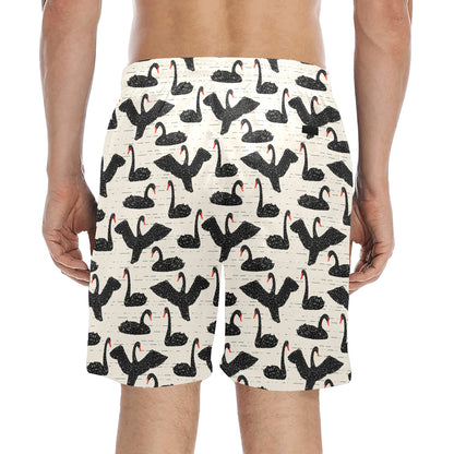 Swan Print Design LKS402 Men's Swim Trunks Beach Shorts