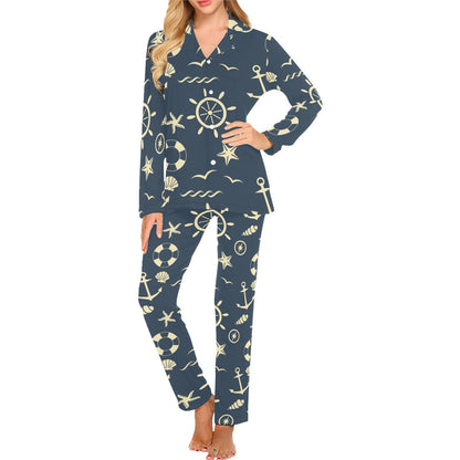 Nautical Pattern Print Design A01 Women's Long Pajama Set
