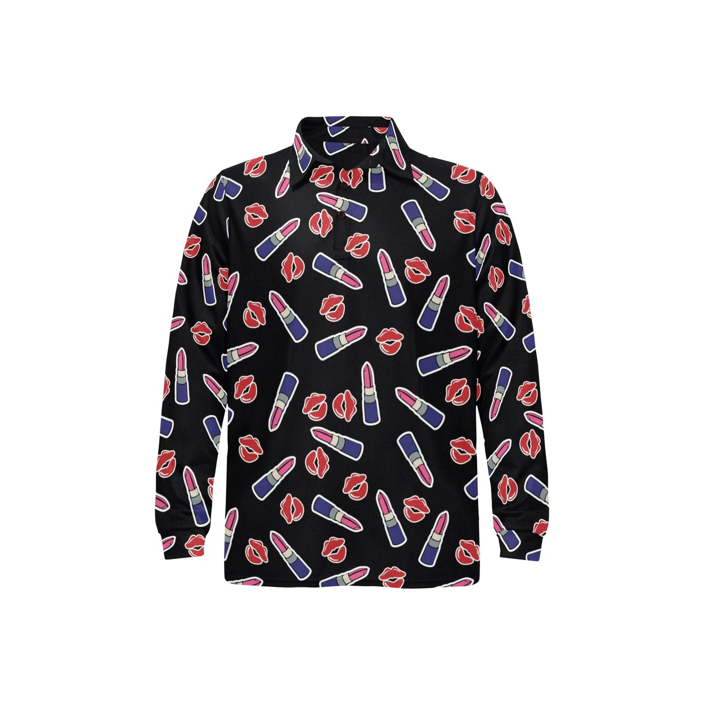 Lipstick Pattern Print Design LT01 Long Sleeve Polo Shirt For Men's