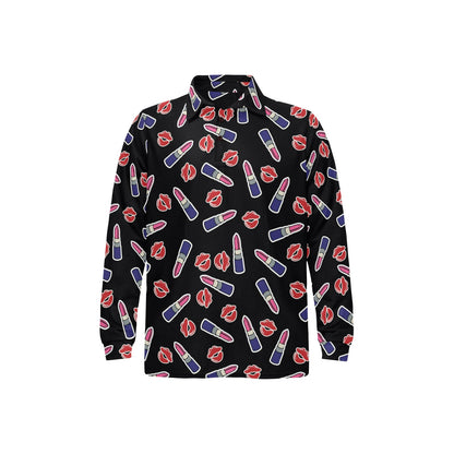 Lipstick Pattern Print Design LT01 Long Sleeve Polo Shirt For Men's
