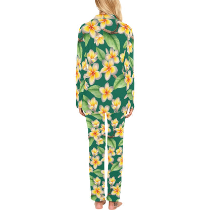 Plumeria Pattern Print Design PM07 Women's Long Pajama Set