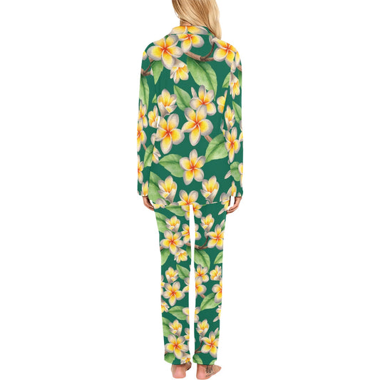 Plumeria Pattern Print Design PM07 Women's Long Pajama Set