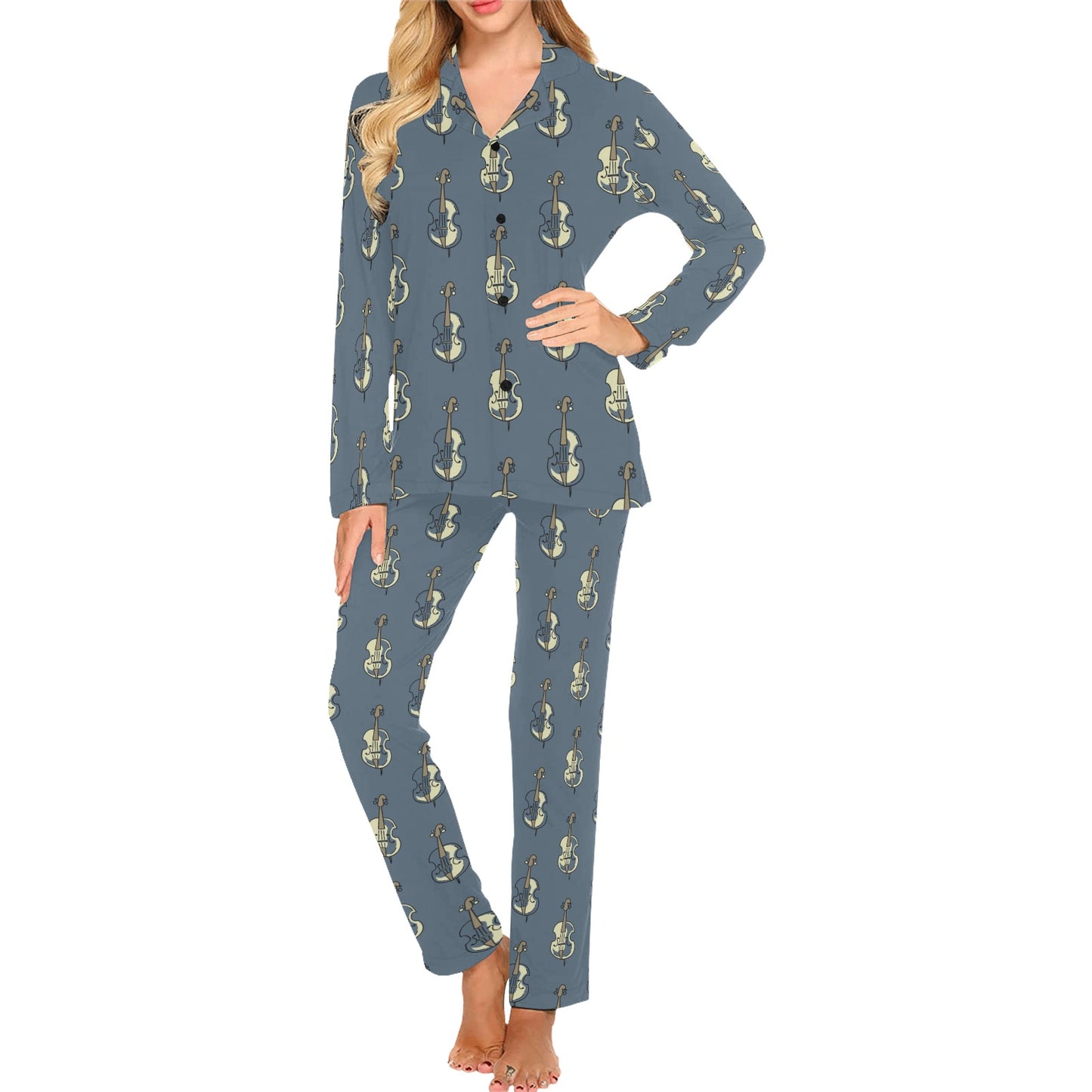 Violin Print Design LKS403 Women's Long Pajama Set