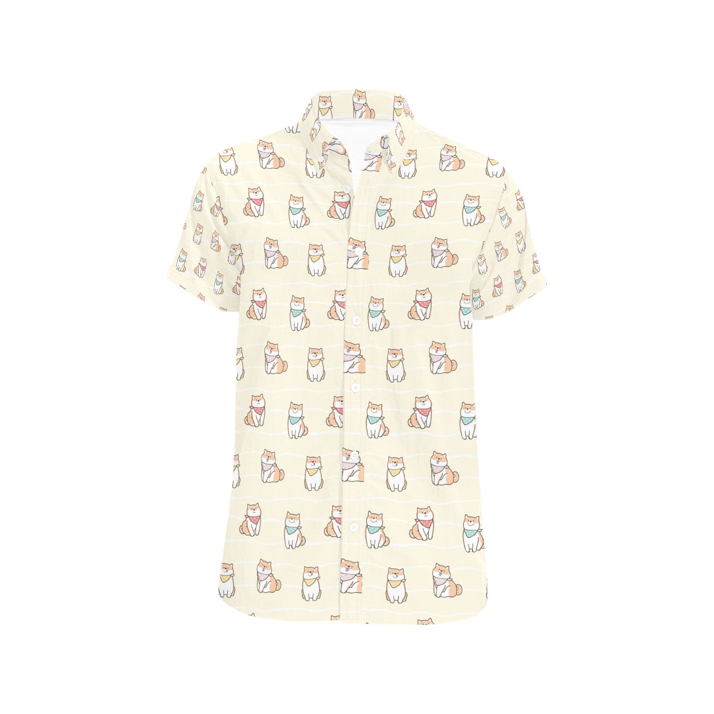 Shiba Inu Print Design LKS306 Men Short Sleeve Button Up Shirt