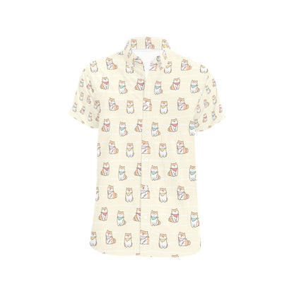 Shiba Inu Print Design LKS306 Men Short Sleeve Button Up Shirt