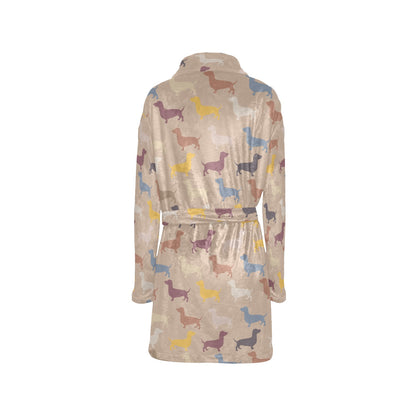 Dachshund Pattern Print Design 03 Women's Fleece Robe