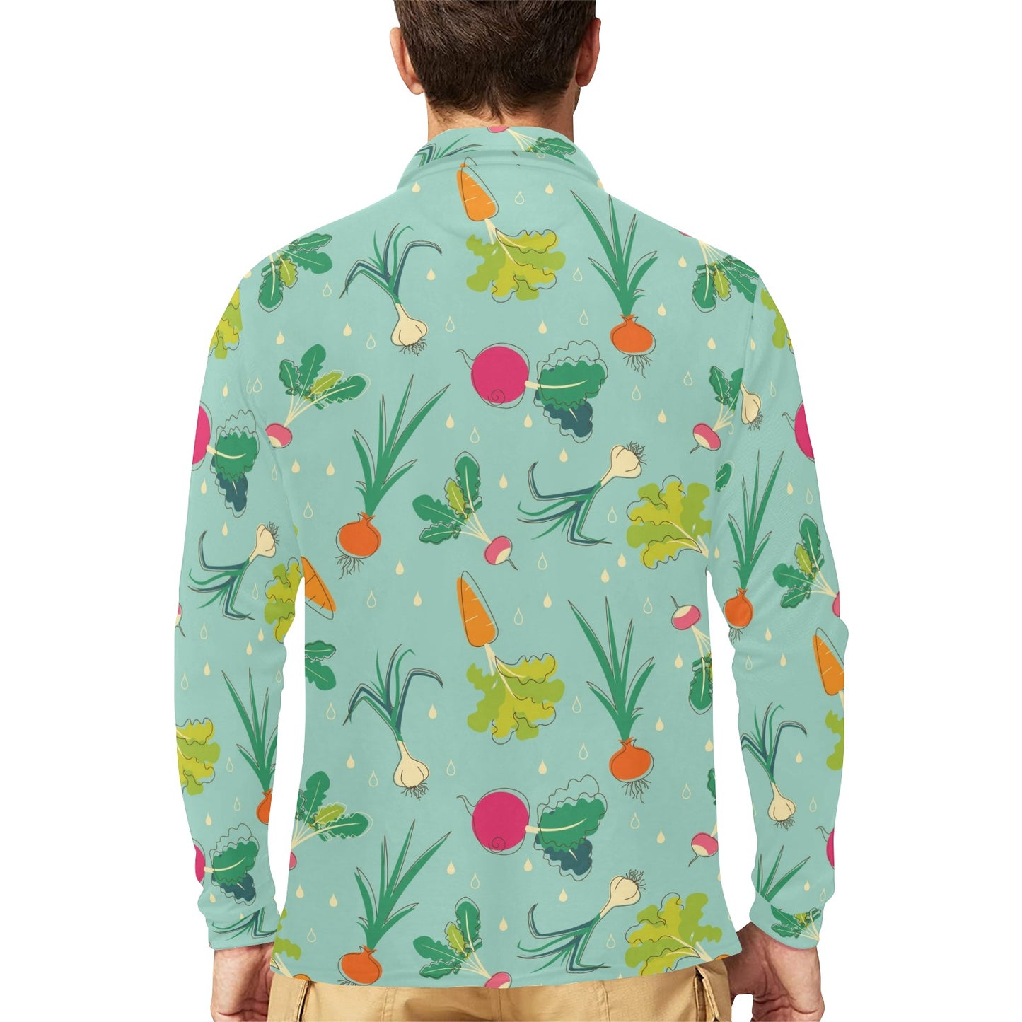 Radish Pattern Print Design A01 Long Sleeve Polo Shirt For Men's