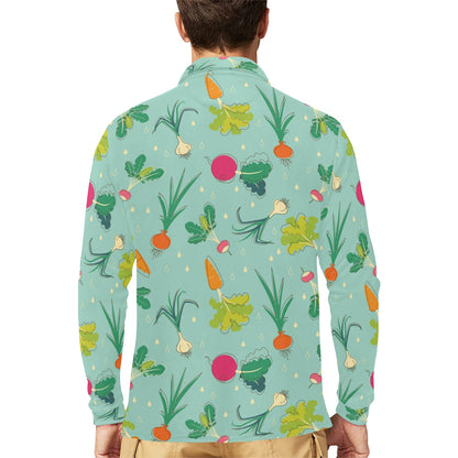 Radish Pattern Print Design A01 Long Sleeve Polo Shirt For Men's
