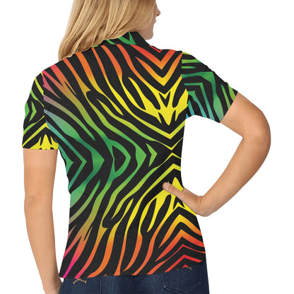 Rainbow Zebra Themed Print Women's Polo Shirt