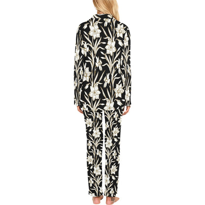 Daffodils Pattern Print Design DF06 Women's Long Pajama Set