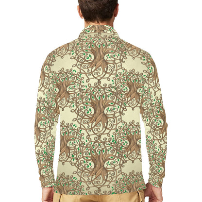 Celtic Tree of life Long Sleeve Polo Shirt For Men's