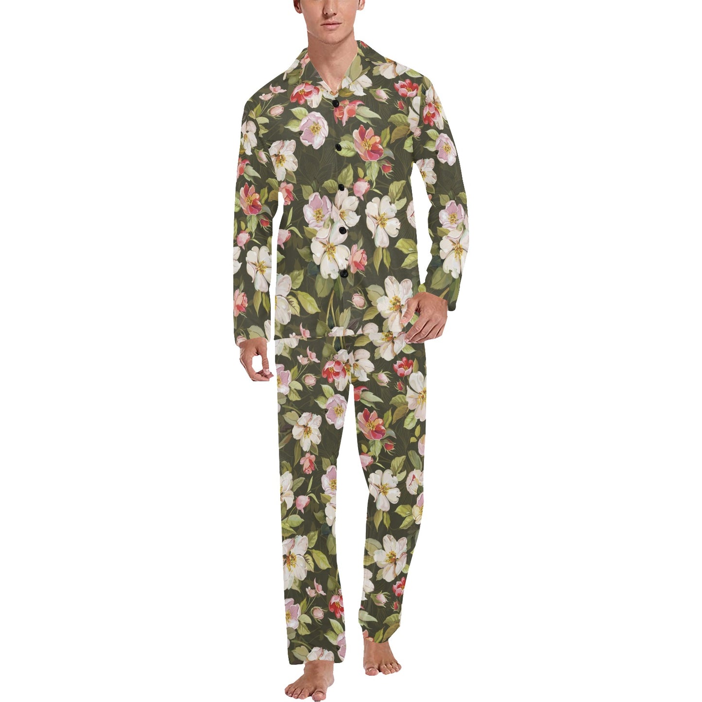 Apple blossom Pattern Print Design AB01 Men's Long Pajama Set