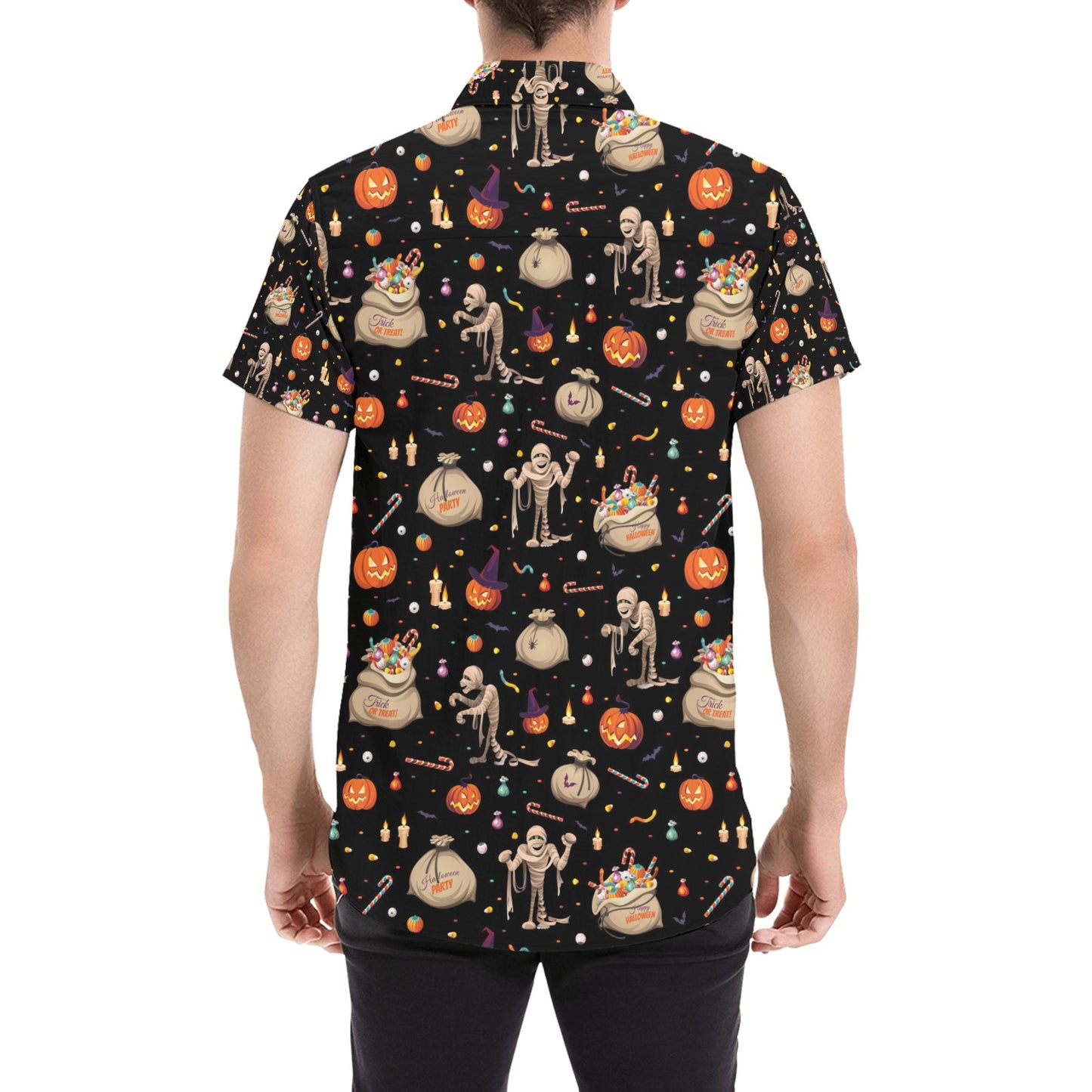 Mummy Halloween Print Design LKS303 Men Short Sleeve Button Up Shirt