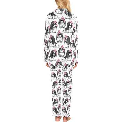 Japanese Chin Pattern Print Design 01 Women's Long Pajama Set