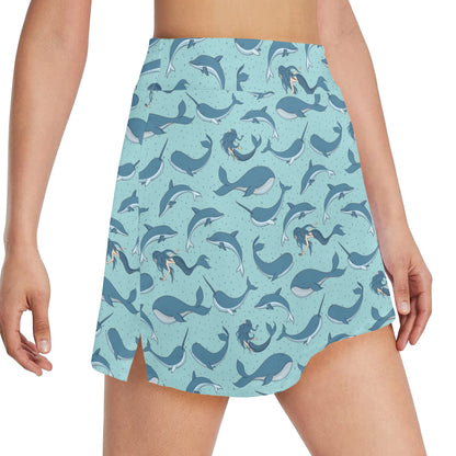 Narwhal Themed Print 17" Golf & Pickleball Skort with Pockets
