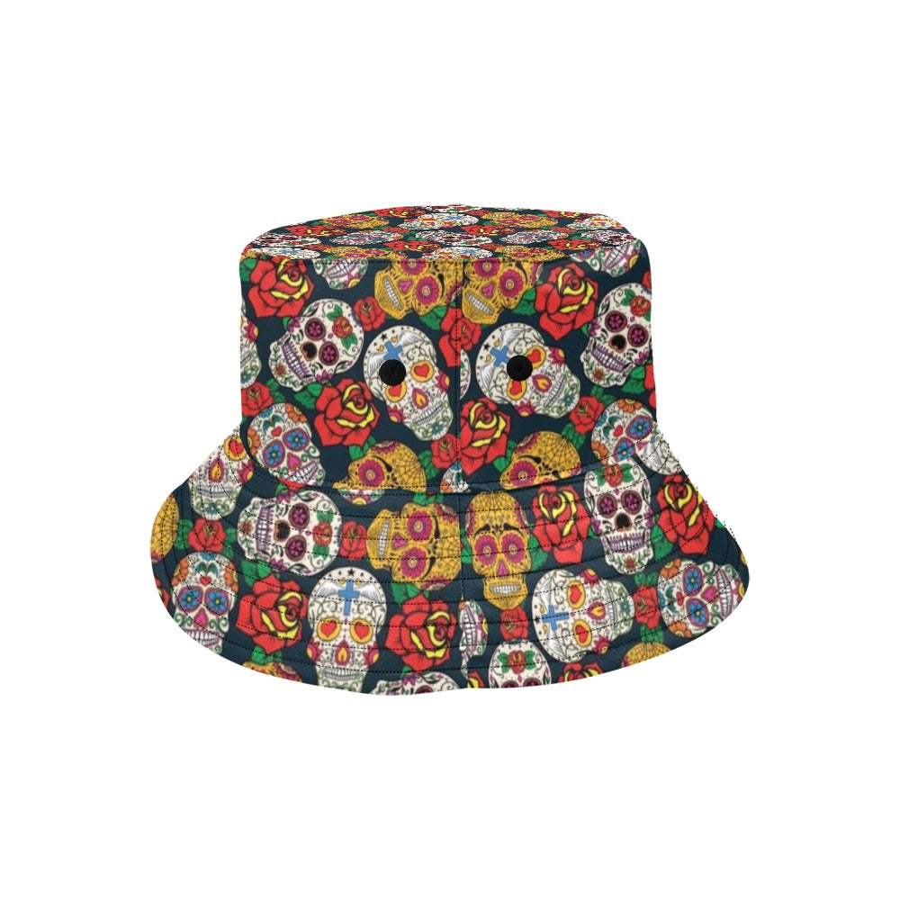 Sugar Skull Print Design LKS306 Unisex Bucket Hat