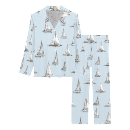 Sailing Ships Pattern Print Design A01 Women's Long Pajama Set