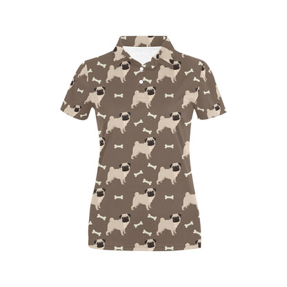 Pug Pattern Print Design A02 Women's Polo Shirt