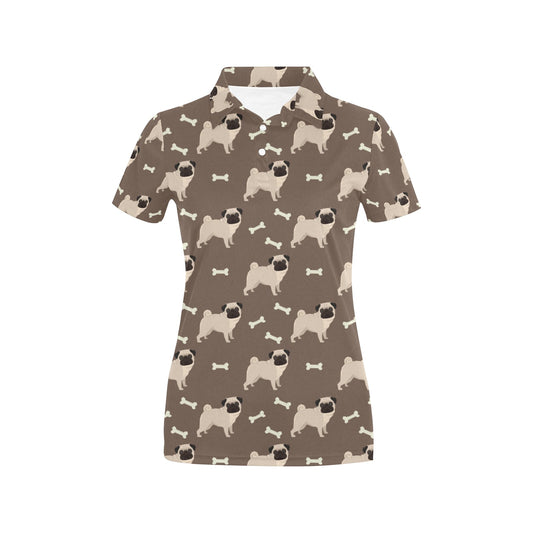 Pug Pattern Print Design A02 Women's Polo Shirt