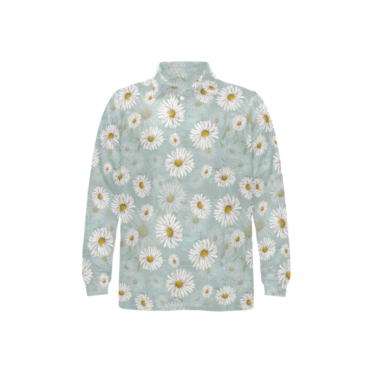 Daisy Pattern Print Design DS012 Long Sleeve Polo Shirt For Men's