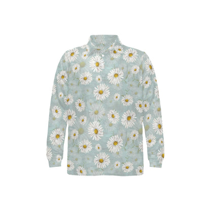 Daisy Pattern Print Design DS012 Long Sleeve Polo Shirt For Men's