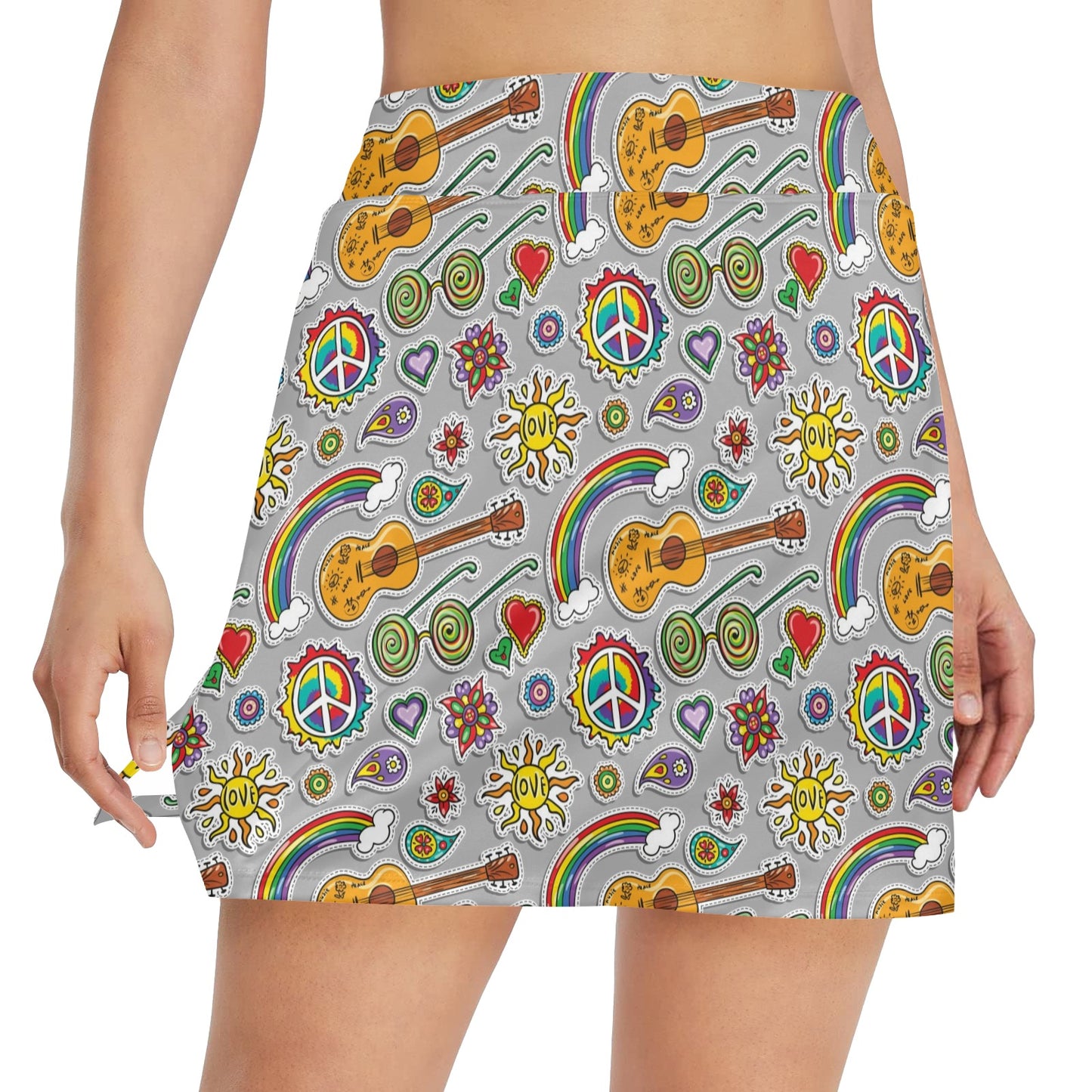 Hippie Print Design LKS306 Women's Golf Skirt with Pocket