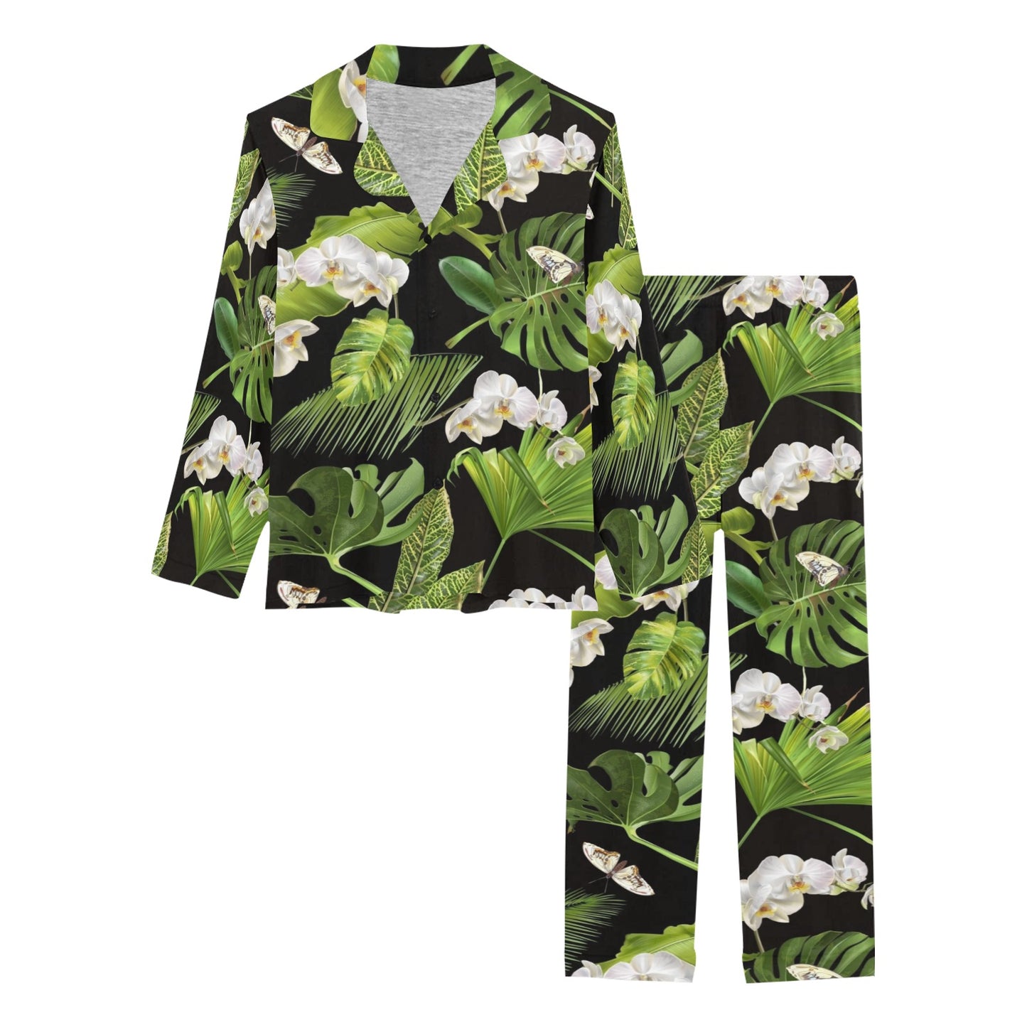 Tropical Flower Pattern Print Design TF026 Women's Long Pajama Set