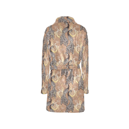 Peacock Pattern Print Design A05 Women's Fleece Robe