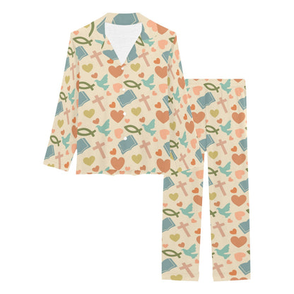 Christian Symbol Pattern Women's Long Pajama Set