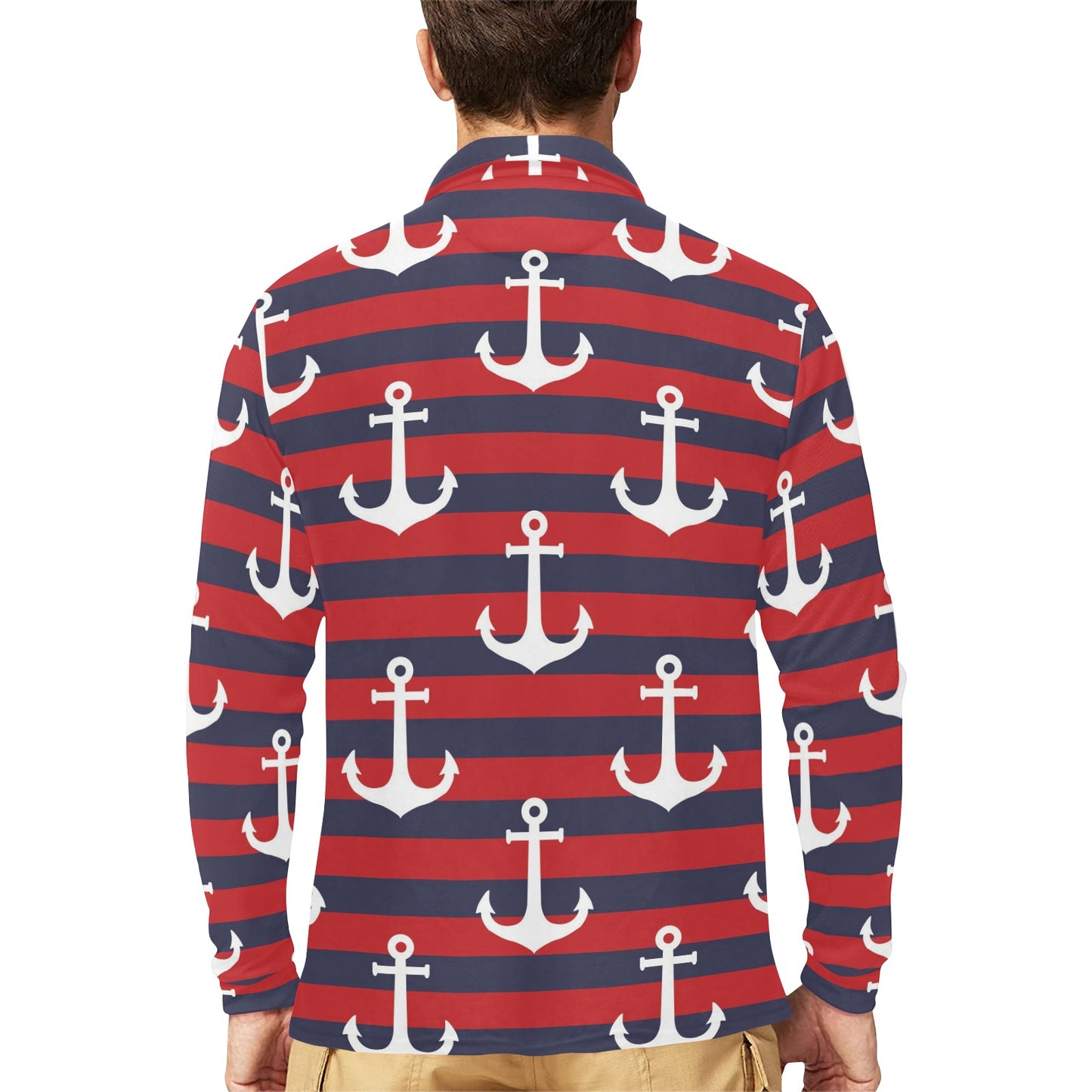 Nautical Pattern Print Design A05 Long Sleeve Polo Shirt For Men's