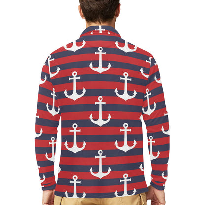 Nautical Pattern Print Design A05 Long Sleeve Polo Shirt For Men's