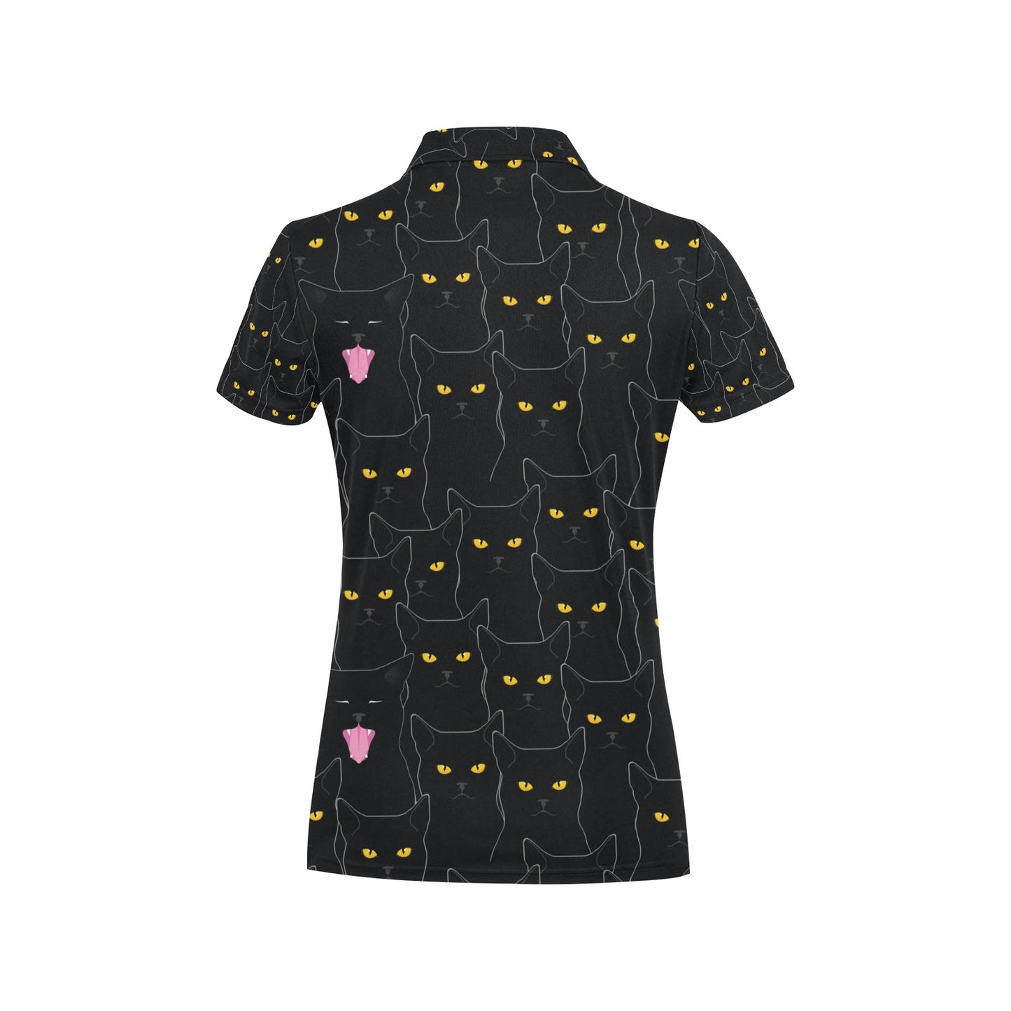 Black Cat Yellow Eyes Print Pattern Women's Polo Shirt