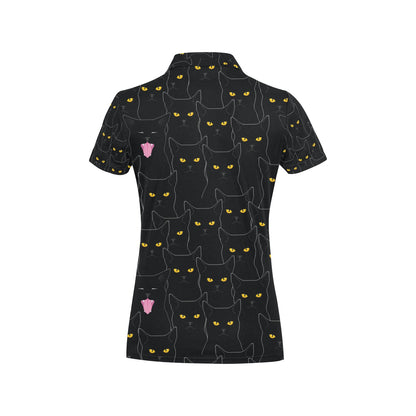Black Cat Yellow Eyes Print Pattern Women's Polo Shirt