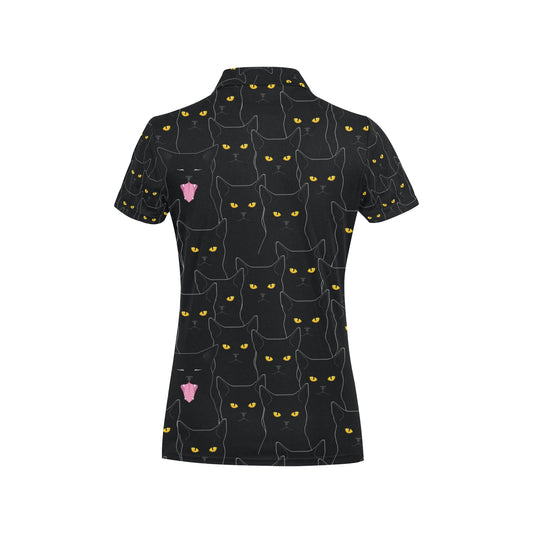 Black Cat Yellow Eyes Print Pattern Women's Polo Shirt