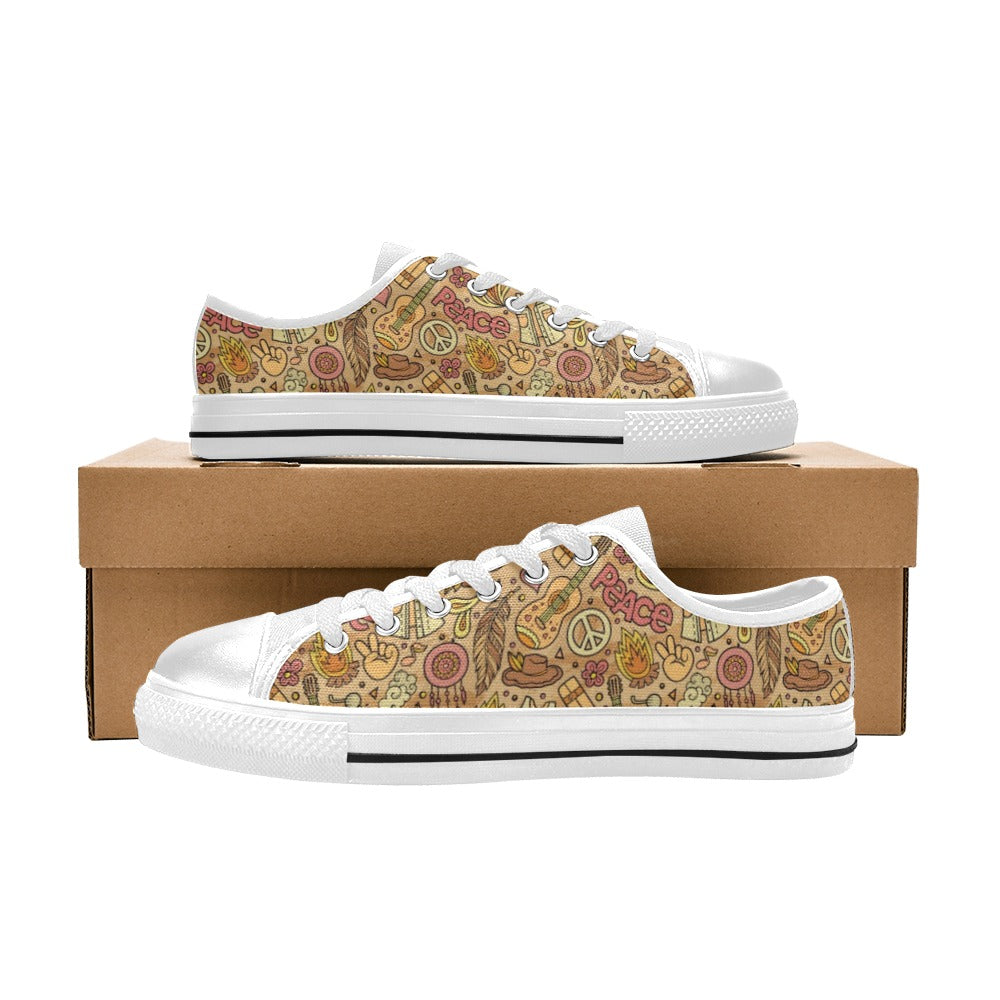 Hippie Print Design LKS305 Women's White Low Top Shoes