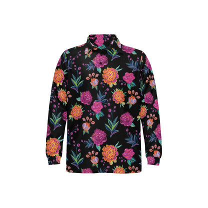 Marigold Pattern Print Design MR02 Long Sleeve Polo Shirt For Men's